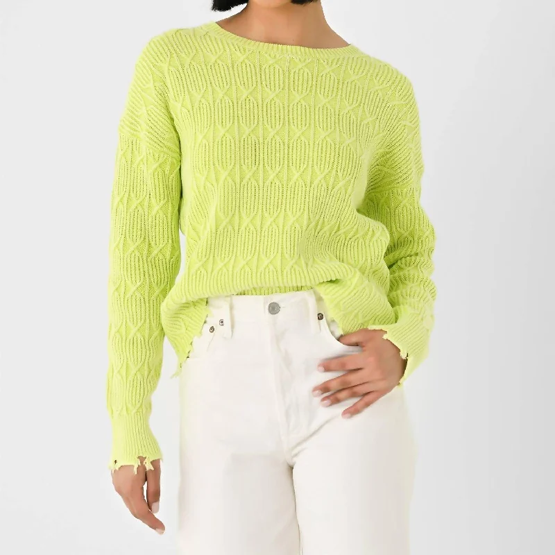 Acid Wash Crew Sweater In Citrus Silk Blend Satin Velvet