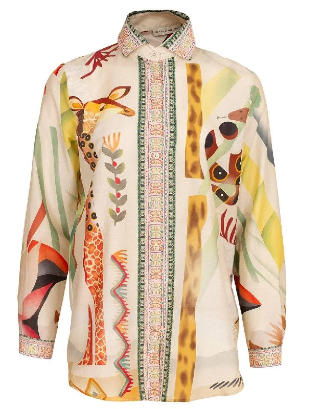 Boyfriend Animal Print Blouse Casual Stripe Blouse
