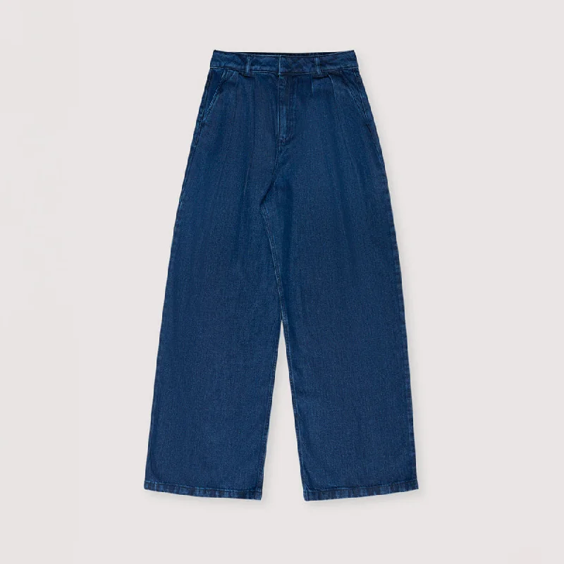 Gothenburg Denim Woman's Pants | Midnight Blue Trendy Wide-Legged Trousers