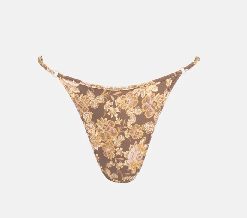 Arcadia Paisley Adjustable Side Hi Cut String Pant - Chocolate Comfy High-Waist Jeans