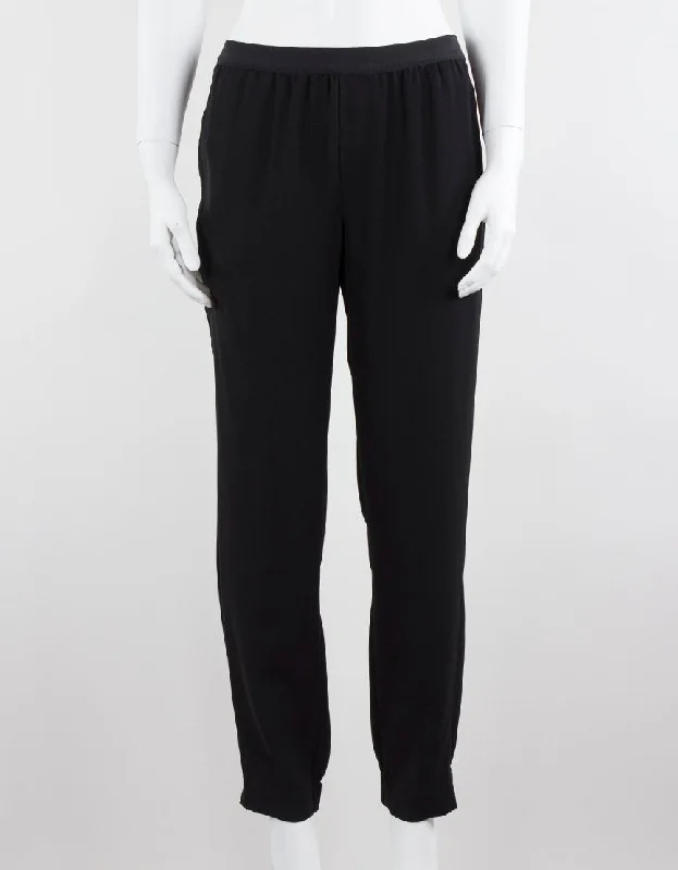Vince Womens Black Satin Trim Pull On Dress Pants With Elasticated Waist And Bottoms Size Medium Fashionable Button-Up Pants