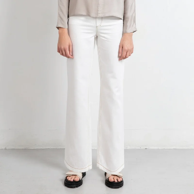 Long White Wide Leg 5-Pocket Pants Fashionable Track Pants