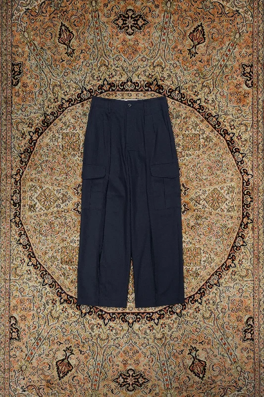 PIN TUCK CARGO PANTS (NAVY) Relaxed Lounge Trousers