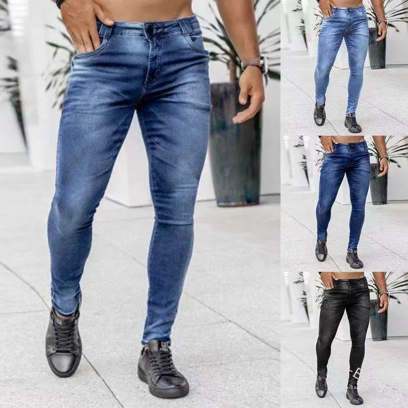 European and American  New Denim Men's Pants  Ins Fashion Black Slim High Waist Denim Skinny Pants Men Chic Black Leggings