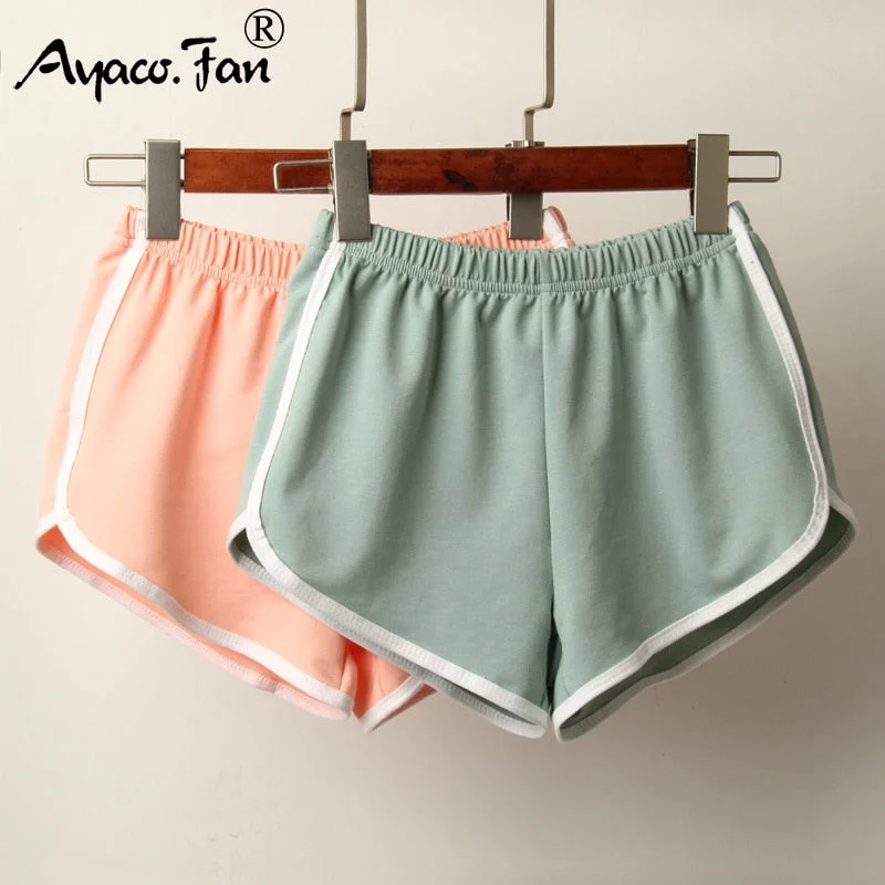Sports Shorts Women Summer 2019 New Candy Color Anti Emptied Skinny Shorts Casual Lady Elastic Waist Beach Correndo Short Pants High-Waist Trousers