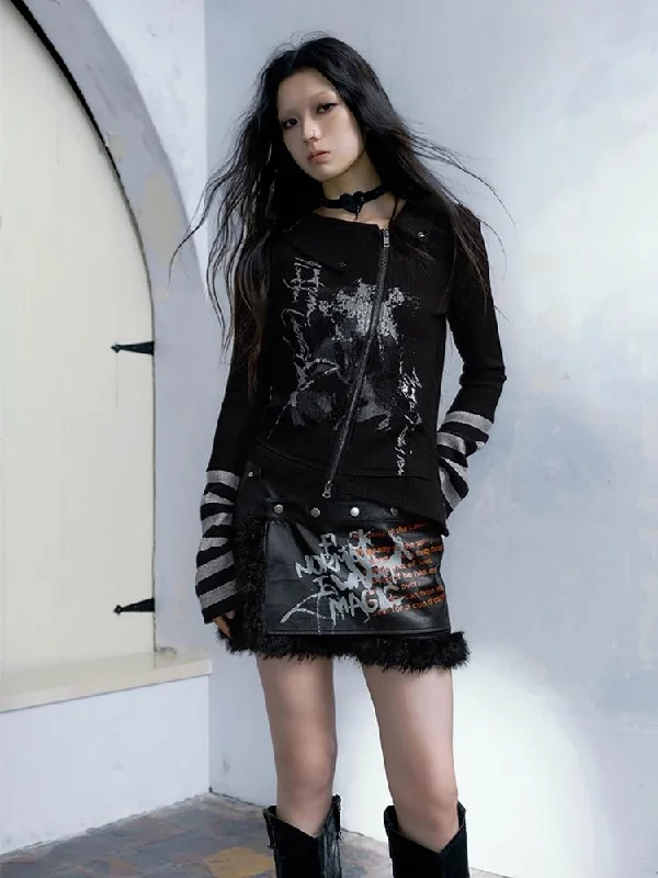 Black leather spelling wool package hip dress pants【s0000004515】 High-Waist Trousers