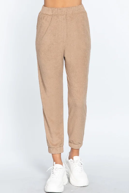 Terry Towelling Long Jogger Pants Chic Checkered Pants