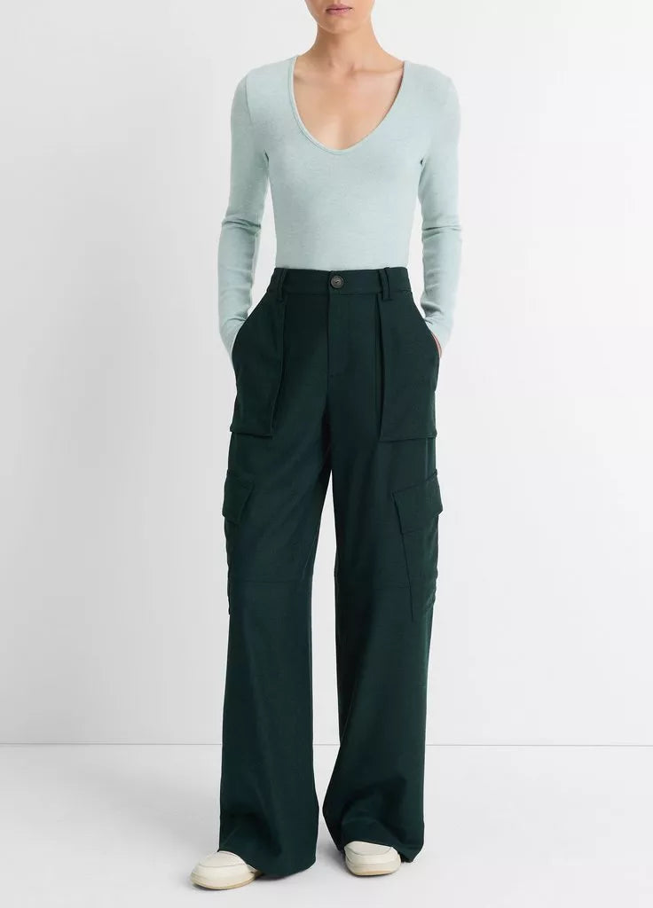 Flannel Wide Leg Raver Pant - Sea Warm Wool Trousers