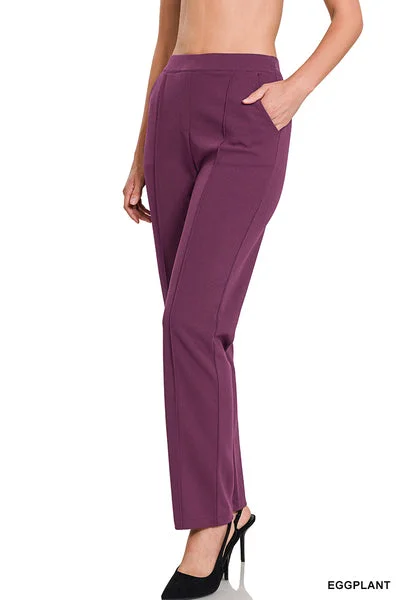 Eggplant Crepe Dress Pants Stylish Slim Trousers