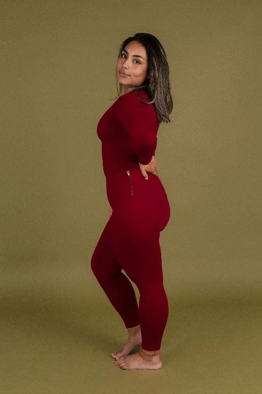 Super High Waist Tib Pant Petite in Burgundy Fashionable Tapered Leg Pants