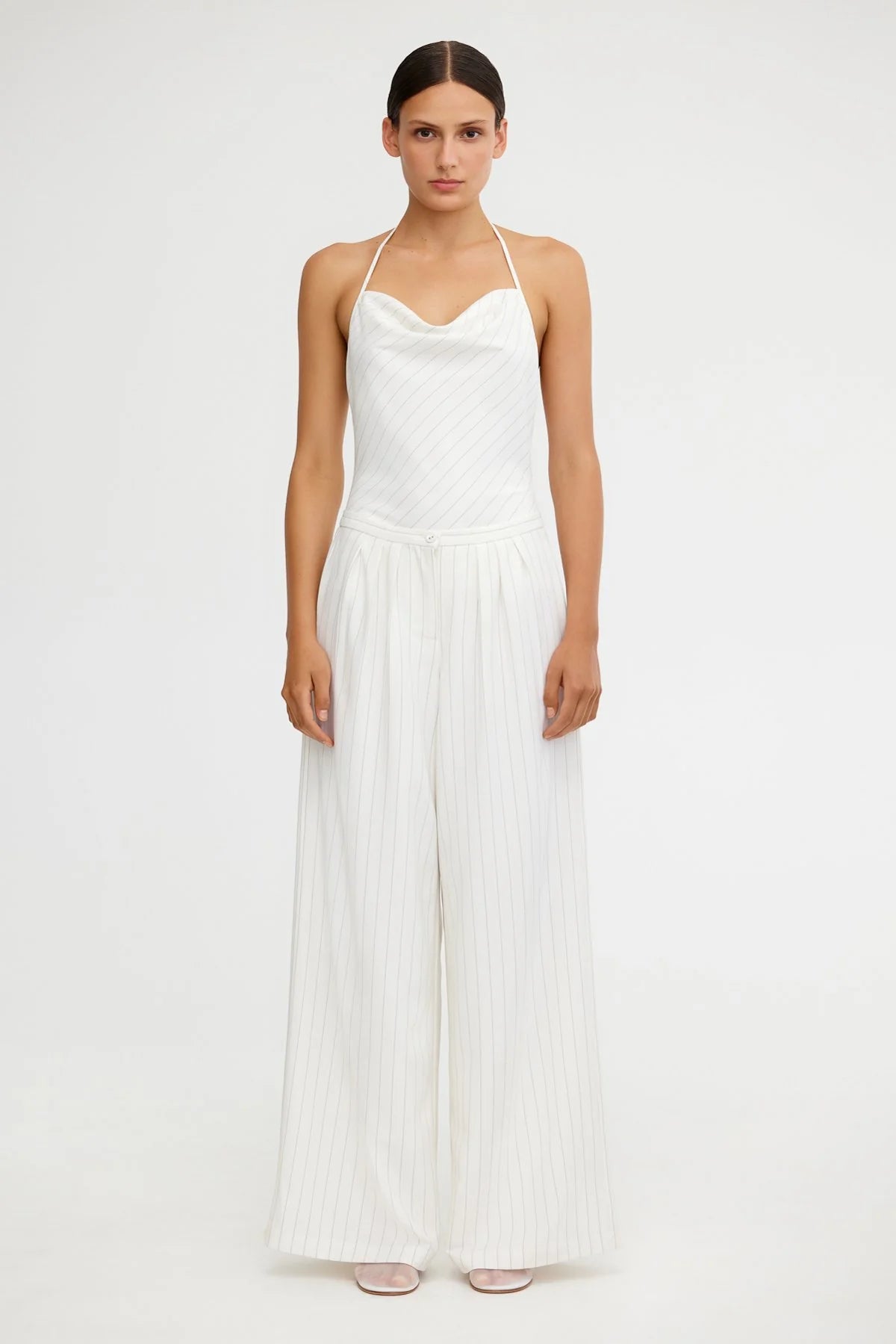 Lucy Pant - Ivory Pinstripe Comfortable Wide-Leg Pants