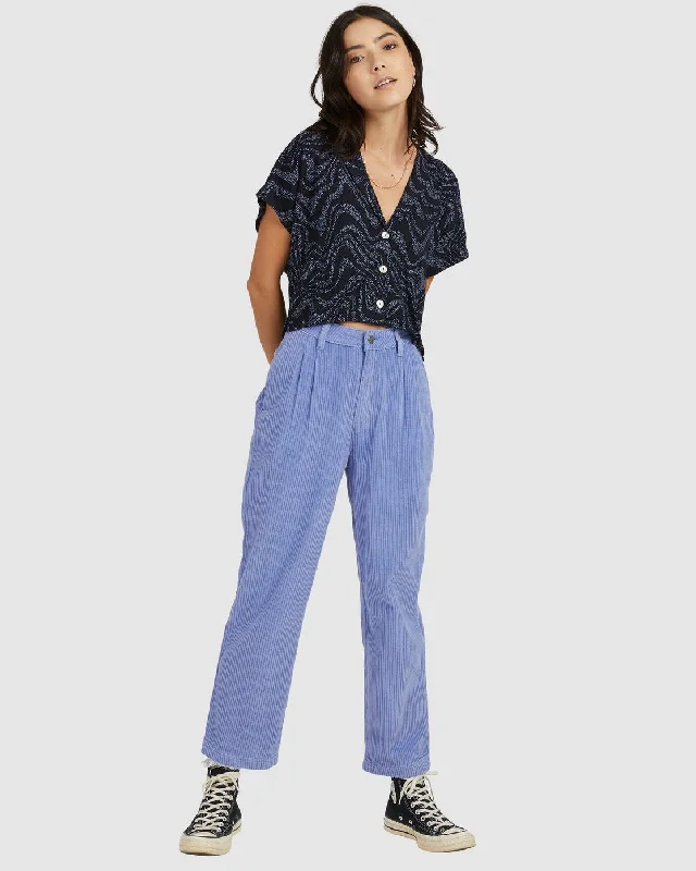 Plushed Cord Pants - Grey Purple Elegant Trouser Pants