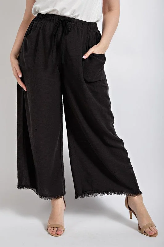 Black Wide Leg Frayed Pants Modern Skinny Pants