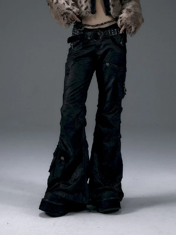 Drawstring Frayed Faux Leather Pants【s0000011000】 High-Waist Jeans