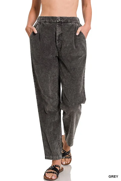 Grey Corduroy Pleated Pants Modern Bootcut Pants