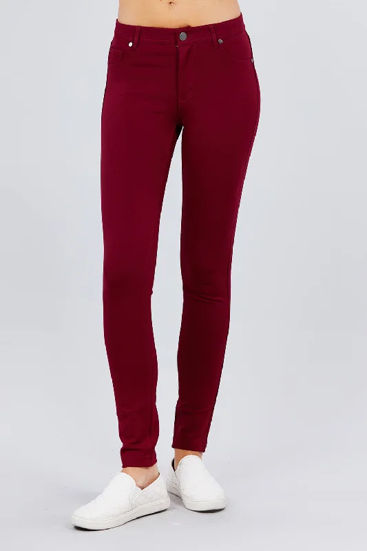 5-pockets Shape Skinny Ponte Mid-rise Pants Comfortable Jogging Pants