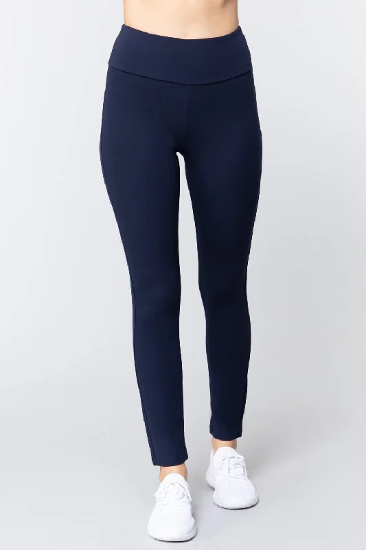 Waist Band Long Ponte Pants Trendy High-Waist Trousers