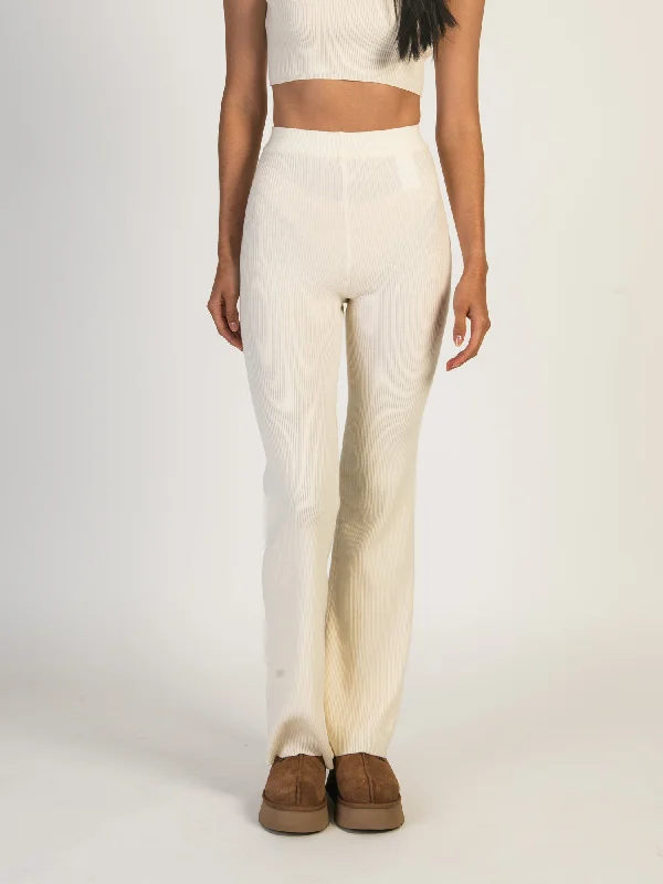 HARLOW HOLLY RIBBED PANT - CREAM Trendy Palazzo Pants