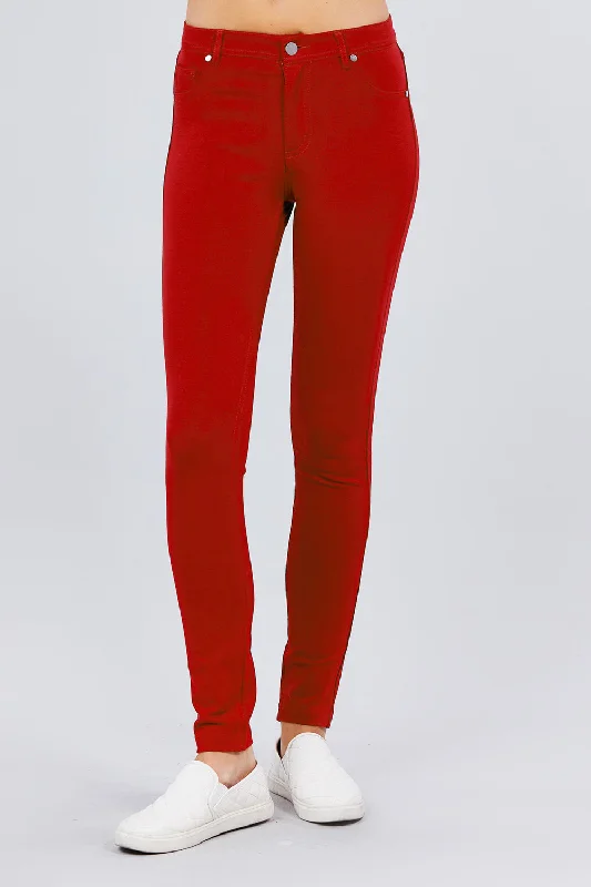 5-pockets Shape Skinny Ponte Mid-rise Pants Cozy Fitted Pants