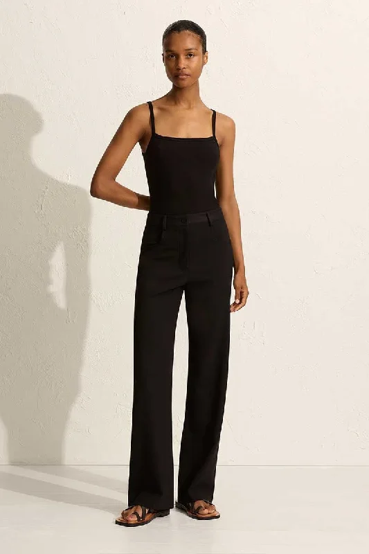 RELAXED CREPE PANT-BLACK Trendy Wide-Legged Trousers