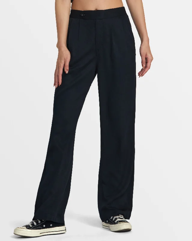 Hudson Wide Leg Pants - Rvca Black Trendy Wide-Legged Trousers