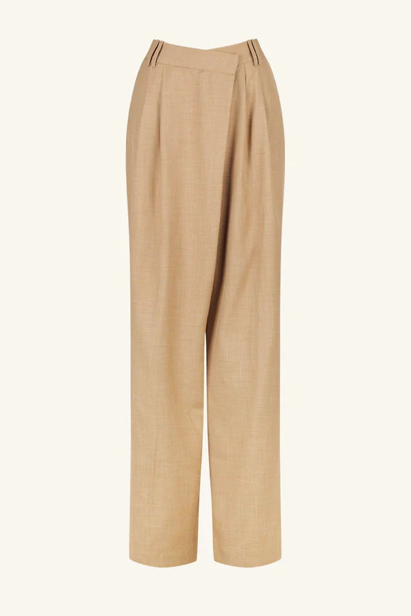 Asher Asymmetrical Pleat Front Pant - Latte Sleek Black Pants