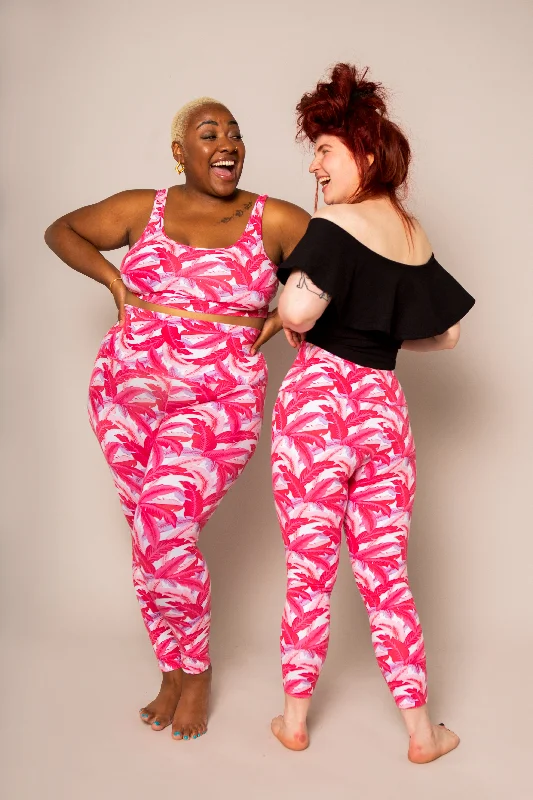 Super High Waist Tib Pant in Pink Banana Leaf Comfy High-Waist Jeans