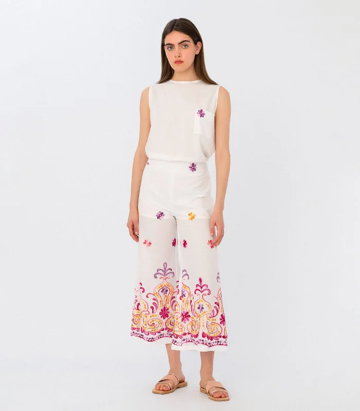 Embroidered Cropped Pants Comfortable Cargo Pants