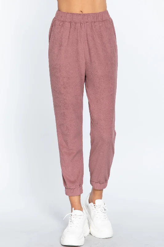 Terry Towelling Long Jogger Pants Slim-Fit Khaki Pants