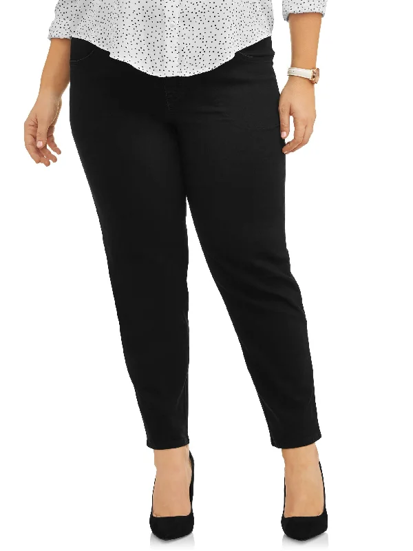 Just My Size Women's Plus Size Pull on 2-Pocket Stretch Woven Pants, Also in Petite Classic Pleated Pants