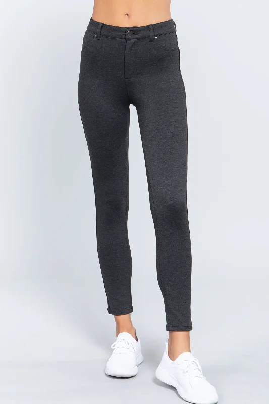5-pockets Shape Skinny Ponte Mid-rise Pants Stylish Elastic Waist Pants