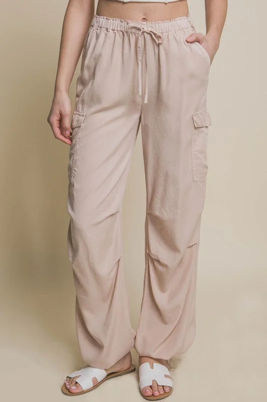 Khaki Cargo Pants High-Waist Trousers