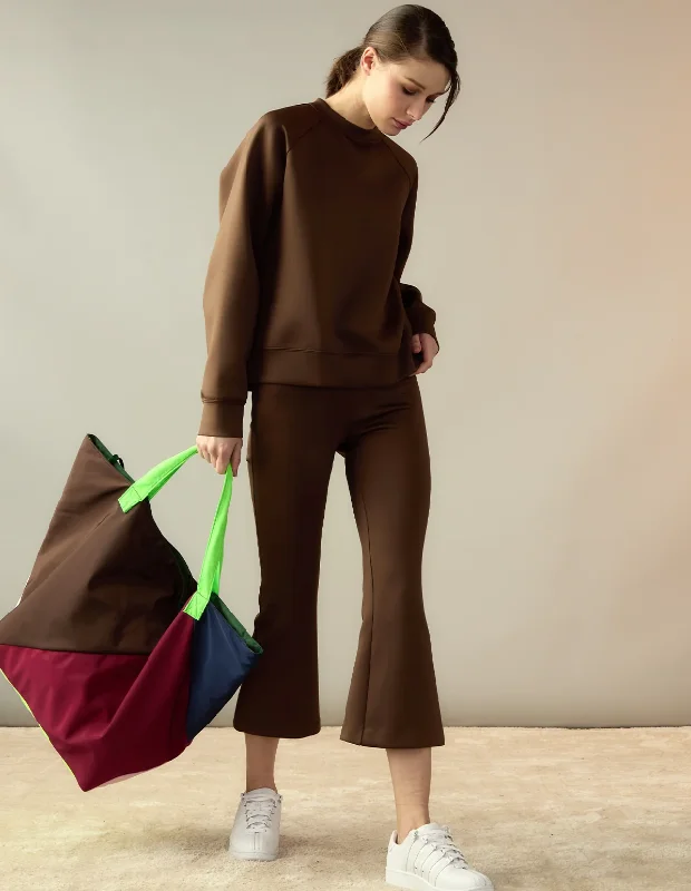 Bonded Cropped Flare Pant (Brown) Cozy Fitted Pants