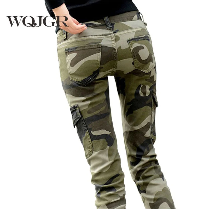 WQJGR 2020 Pants Women Cotton Fashion Camouflage Women Pants Pencil Women Long Pants Elegant High-Waist Pants