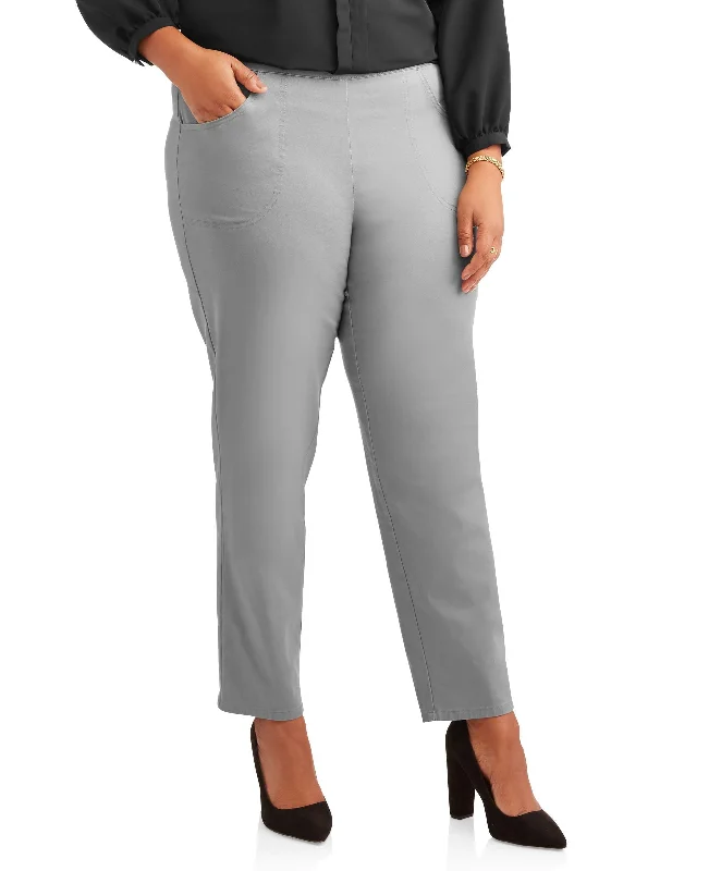Just My Size Women's Plus Size 2 Pocket Pull On Stretch Pants Classic Pleated Pants