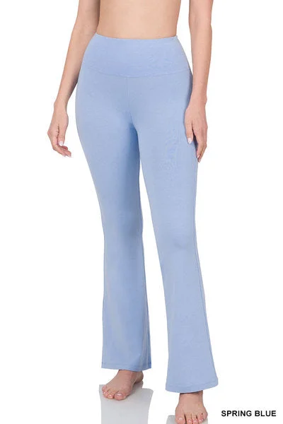 Spring Blue Yoga Flare Pants Chic Checkered Pants