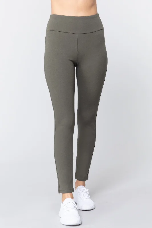 Waist Band Long Ponte Pants Chic Faux Leather Pants