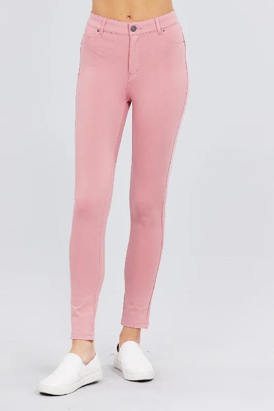 5-pockets Shape Skinny Ponte Mid-rise Pants Classic Stretch Pants