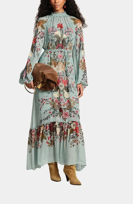 Beauty Bouquet Blue Long Sleeve Maxi Dress Comfortable Long-Sleeve Maxi Dress