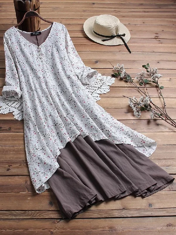 4XL 5XL Patchwork maxi dress plus size casual cotton linen dress floral bohemian dresses long summer dress big size women dress Trendy Floral Print Maxi Dress