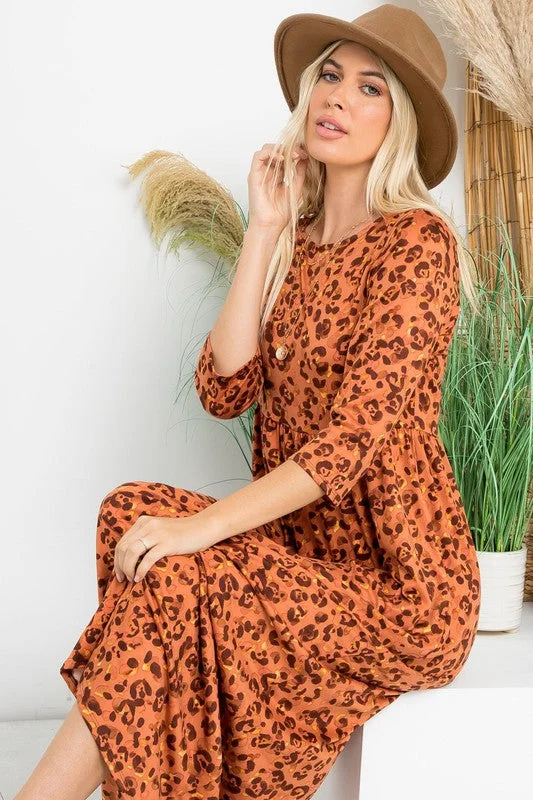 A Joyous Time Leopard Print Maxi Dress in Rust Trendy Printed Maxi Dress