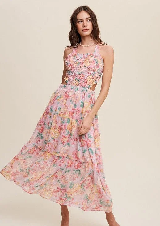 About You Maxi Dress Floral Pink Comfortable Casual Maxi Dress