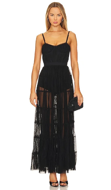 Alice + Olivia Deena Maxi Dress in Black Elegant Velvet Maxi Dress