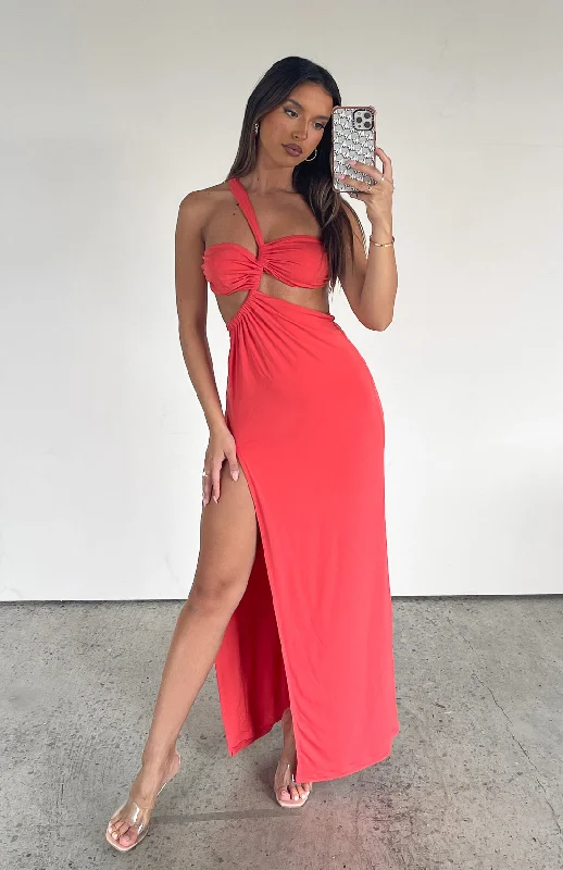 As She Should Maxi Dress Blood Orange Trendy Maxi Dress with Belt