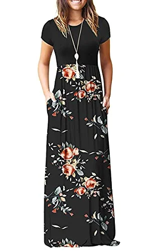 AUSELILY Women's Short Sleeve Loose Casual Long Maxi Dresses with Pockets Fashionable Maxi Dress with Fringe AUSELILY Women's Short Sleeve Loose Casual Long Maxi Dresses with Pockets Fashionable Maxi Dress with Fringe