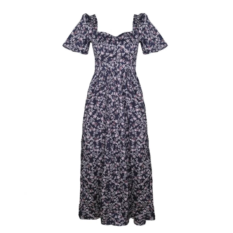 Beatrice Maxi Dress With Sweetheart Neckline / Black Floral Cotton Comfortable Bohemian Maxi Dress Beatrice Maxi Dress With Sweetheart Neckline / Black Floral Cotton Comfortable Bohemian Maxi Dress