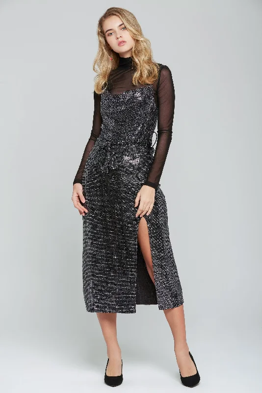 Black Shimmer Sheer Sleeves Sweetheart Ruffled Maxi Dress Cozy Cold-Shoulder Maxi Dress Black Shimmer Sheer Sleeves Sweetheart Ruffled Maxi Dress Cozy Cold-Shoulder Maxi Dress