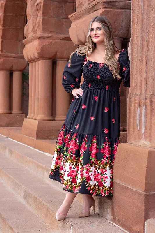 Cecylia Slavic Black Maxi Dress Elegant Maxi Dress with Drapes