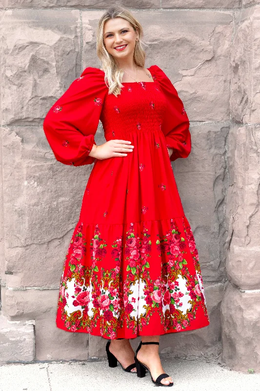 Cecylia Slavic Red Maxi Dress Comfortable Cotton Maxi Dress