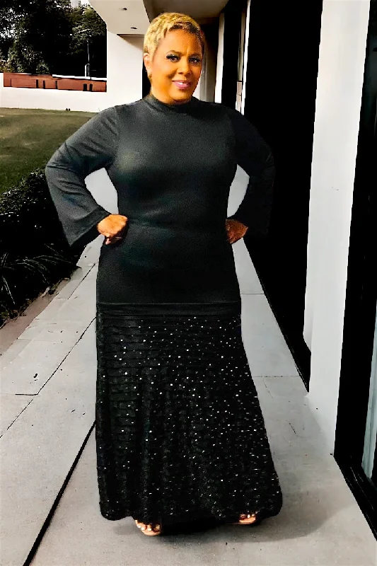 Maxi Dress with Sequin Skirt Elegant Sleeveless Maxi Dress